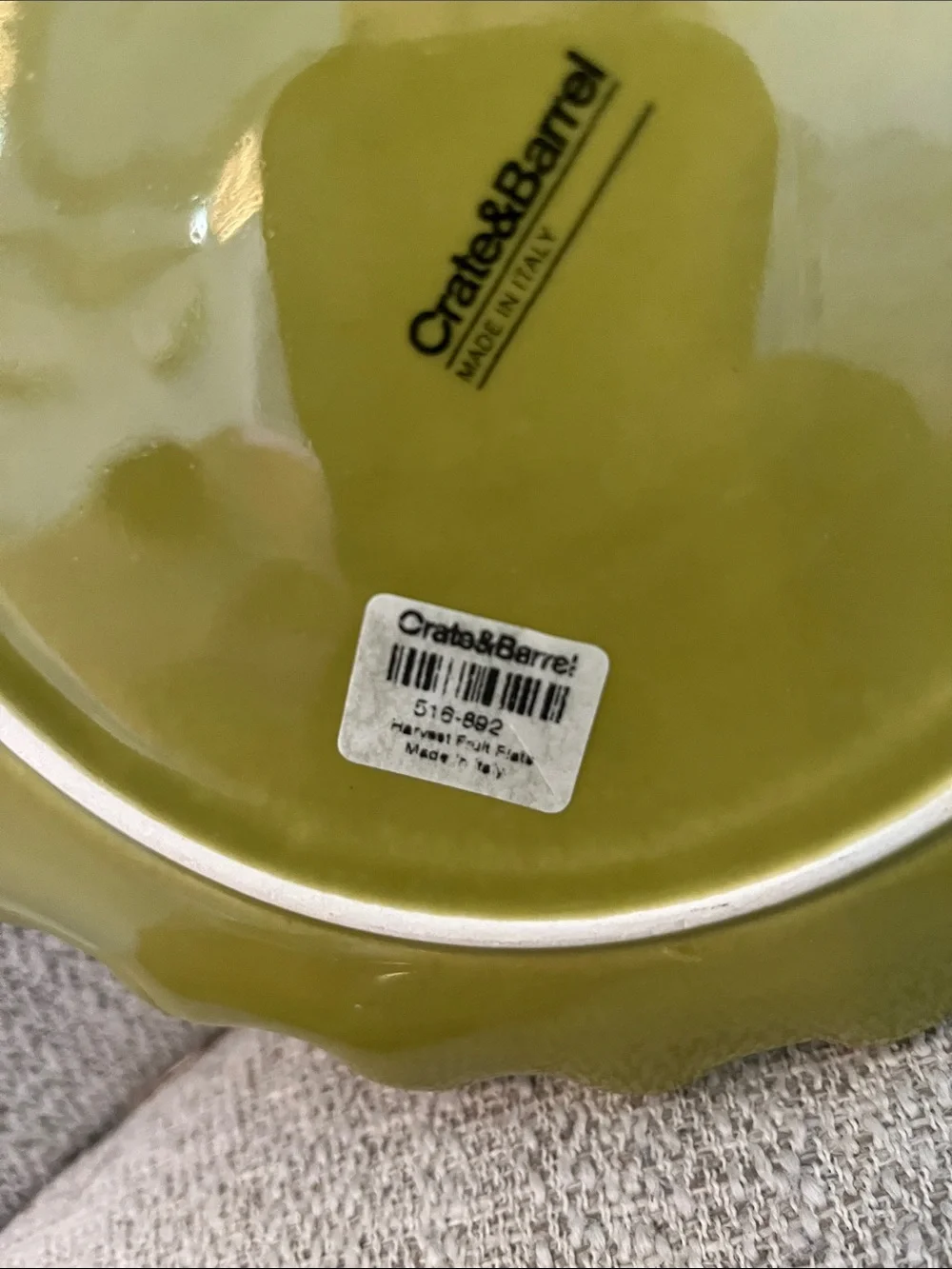 3 Crate & Barrel Harvest Fruit 7.5” salad plates yellow pear berries fluted
